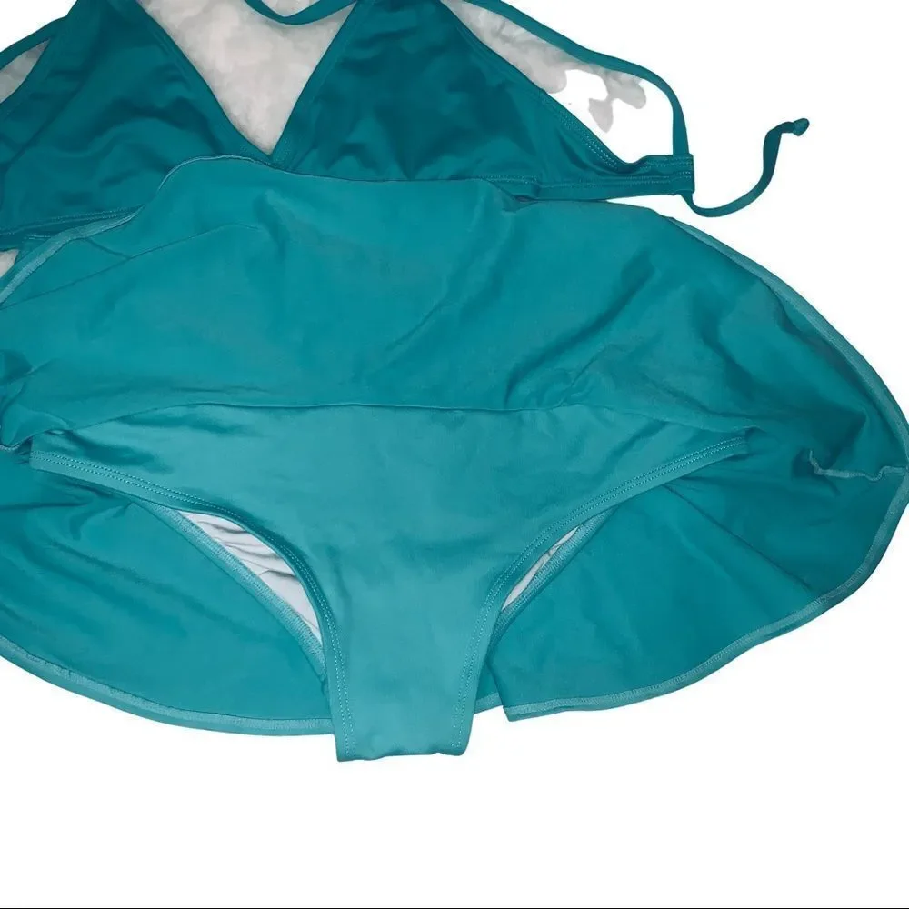 S & M Skirt With Attached Bottom & top Sea Green Solid Pualani Bikini Beachwear - Picture 12 of 12